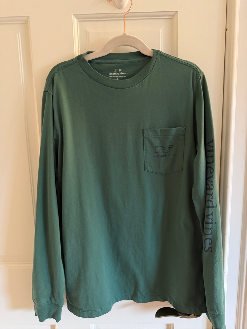 Vineyard Vines Boys L 16 Green Vintage Football Whale Long Sleeve Pocket Tee